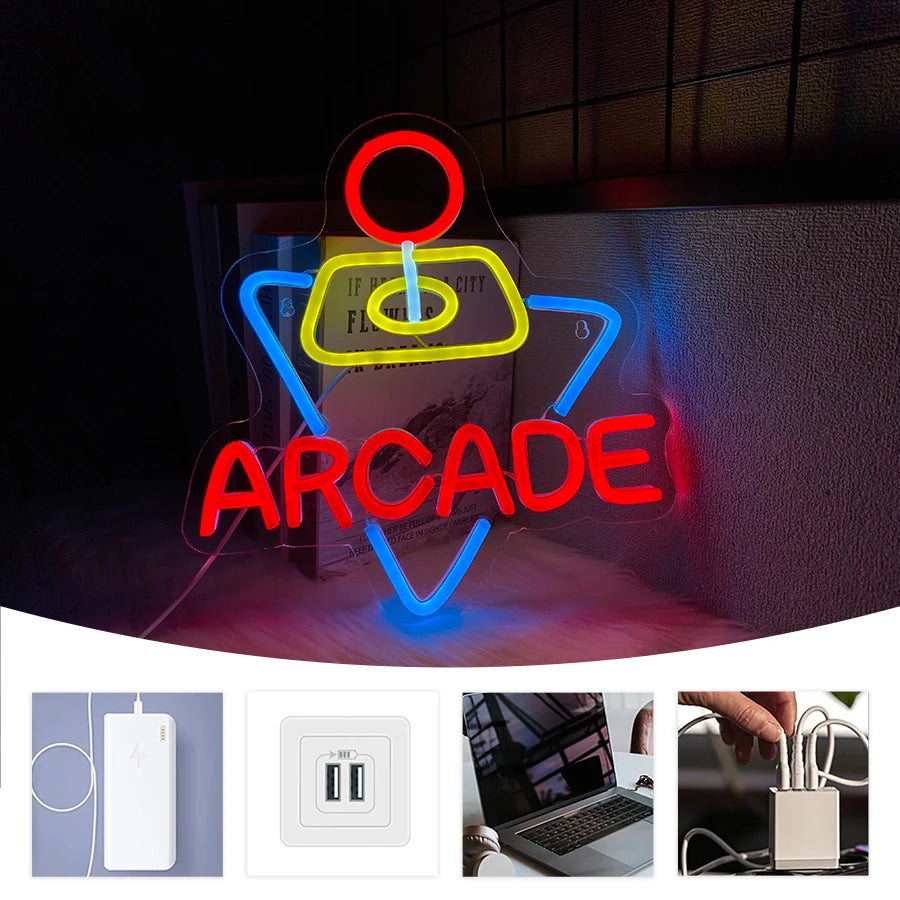 Arcade Neon Sign, Led Letter Light Console Icon Usb Powered, Used For Game Halls, Clubs, Bar Parties, Bedrooms, Man Caves Decor. - WATTSGOOD