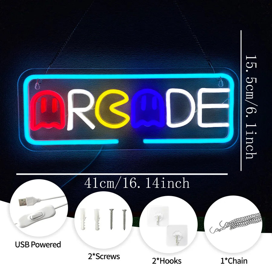 Neon Sign Of Arcade, Used For Wall Decoration, Usb Powered, Used For Artistic Decor Of Game Rooms, Clubs, Bars And Man Caves. - WATTSGOOD
