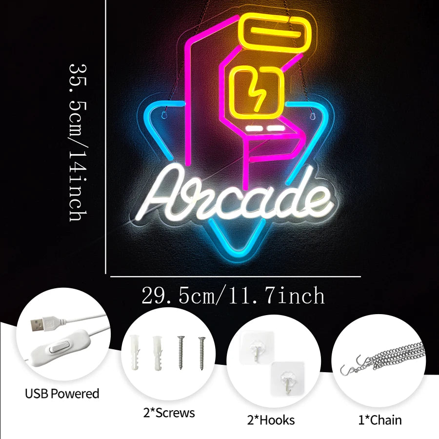 Neon Sign Of Arcade, Led Sign Of Color Game Machine, Usb Power Supply Switch, Used For Game Room, Man Cave And Room Decor. - WATTSGOOD
