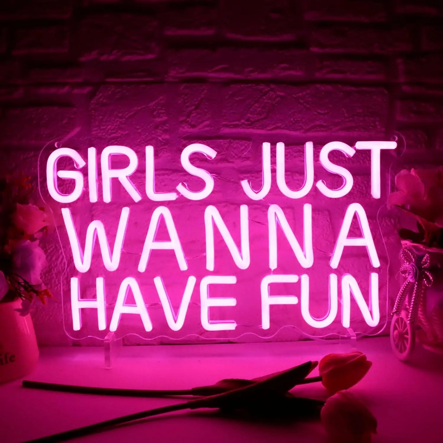 Girls Just Wanna Have Fun Neon Signs LED Neon Light Sign Light Up Neon Signs Wall Decor for Wedding Party Teen Bedroom - WATTSGOOD