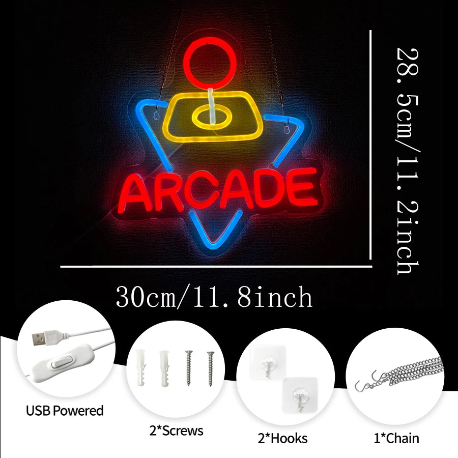Arcade Neon Sign, Led Letter Light Console Icon Usb Powered, Used For Game Halls, Clubs, Bar Parties, Bedrooms, Man Caves Decor. - WATTSGOOD