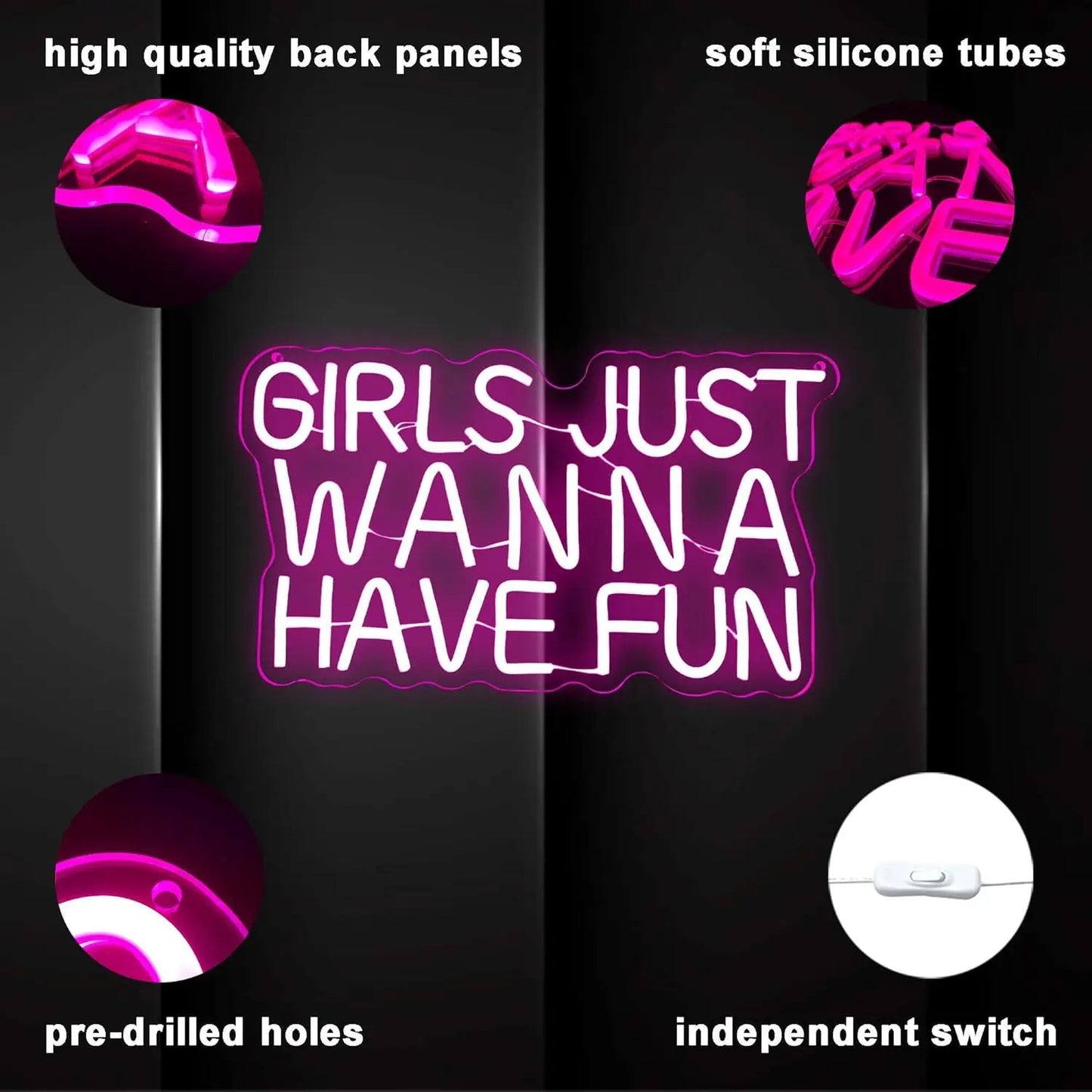 Girls Just Wanna Have Fun Neon Signs LED Neon Light Sign Light Up Neon Signs Wall Decor for Wedding Party Teen Bedroom - WATTSGOOD
