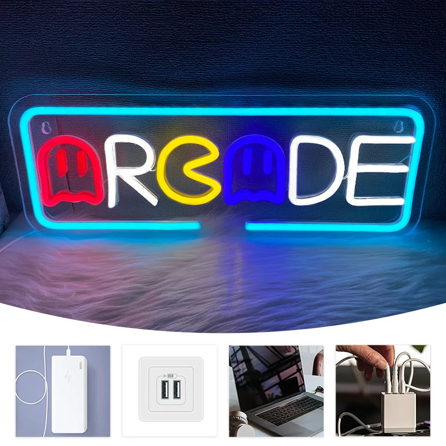 Neon Sign Of Arcade, Used For Wall Decoration, Usb Powered, Used For Artistic Decor Of Game Rooms, Clubs, Bars And Man Caves. - WATTSGOOD