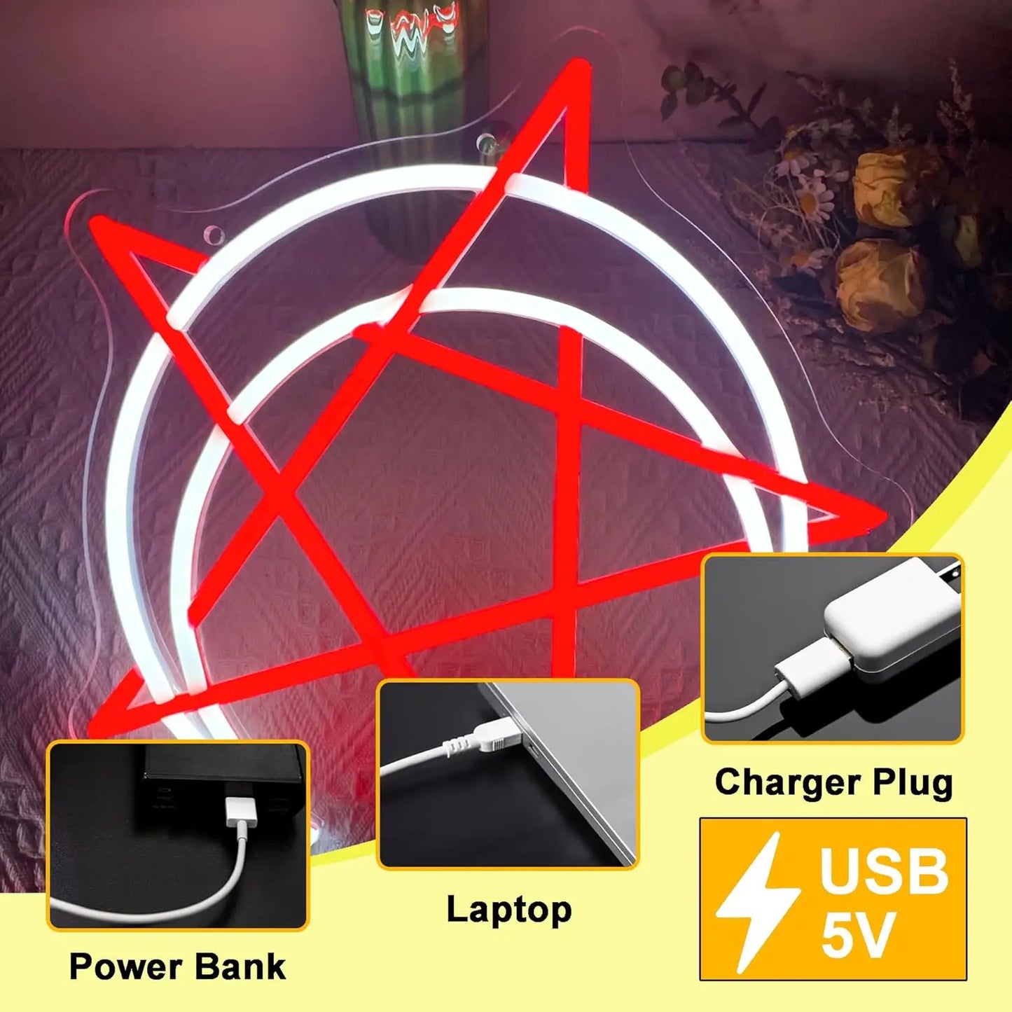 Moon and Pentagram LED Neon Light