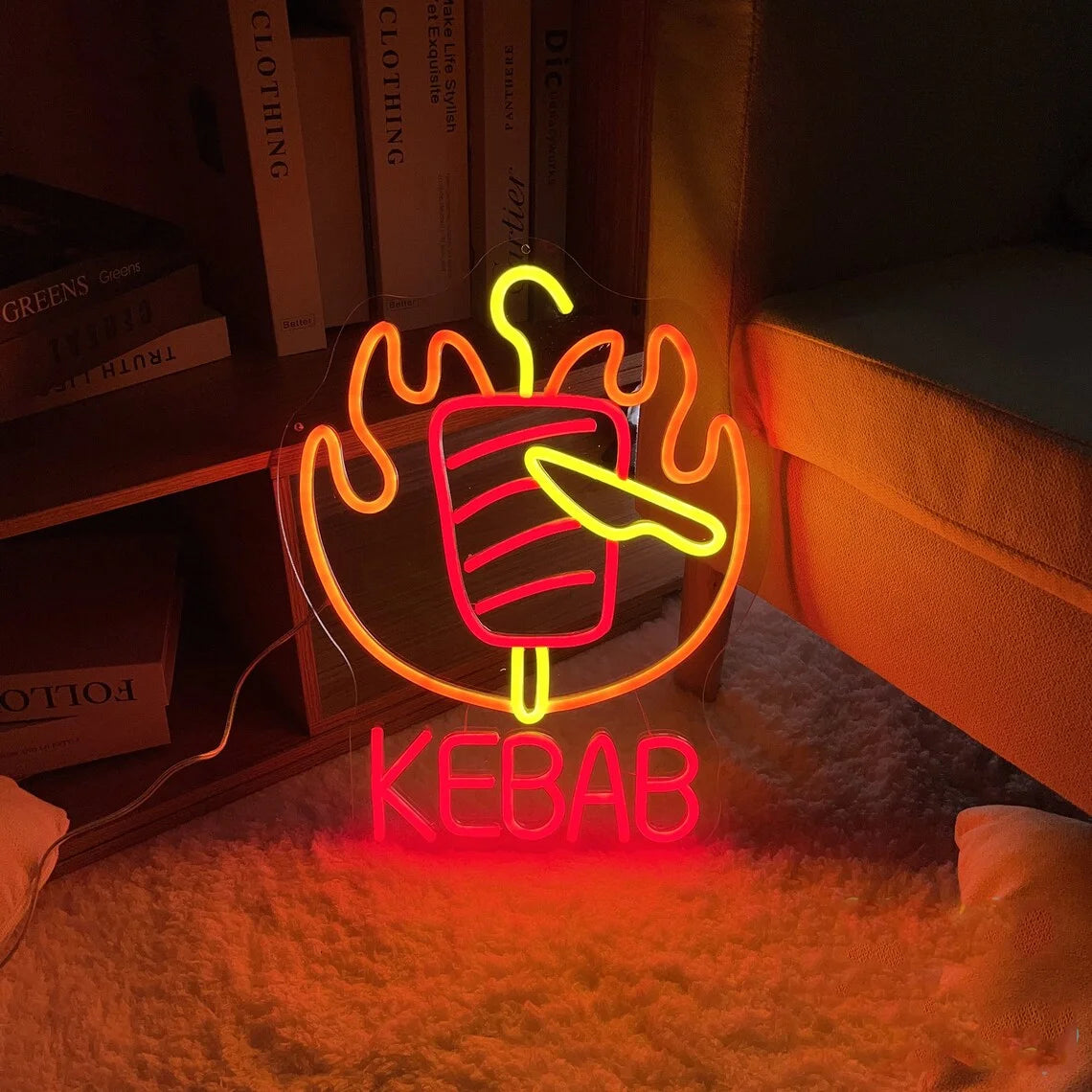 Kebab Neon Sign – LED Shawarma Restaurant Wall Art Light - WATTSGOOD