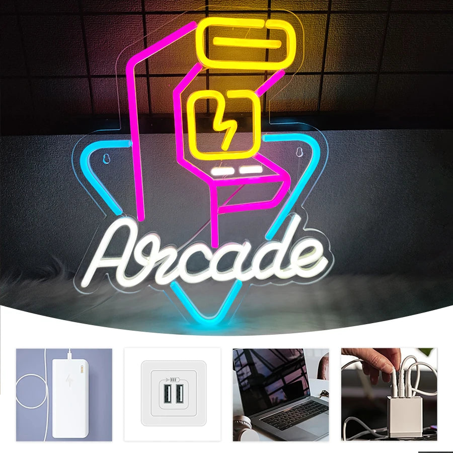 Neon Sign Of Arcade, Led Sign Of Color Game Machine, Usb Power Supply Switch, Used For Game Room, Man Cave And Room Decor. - WATTSGOOD