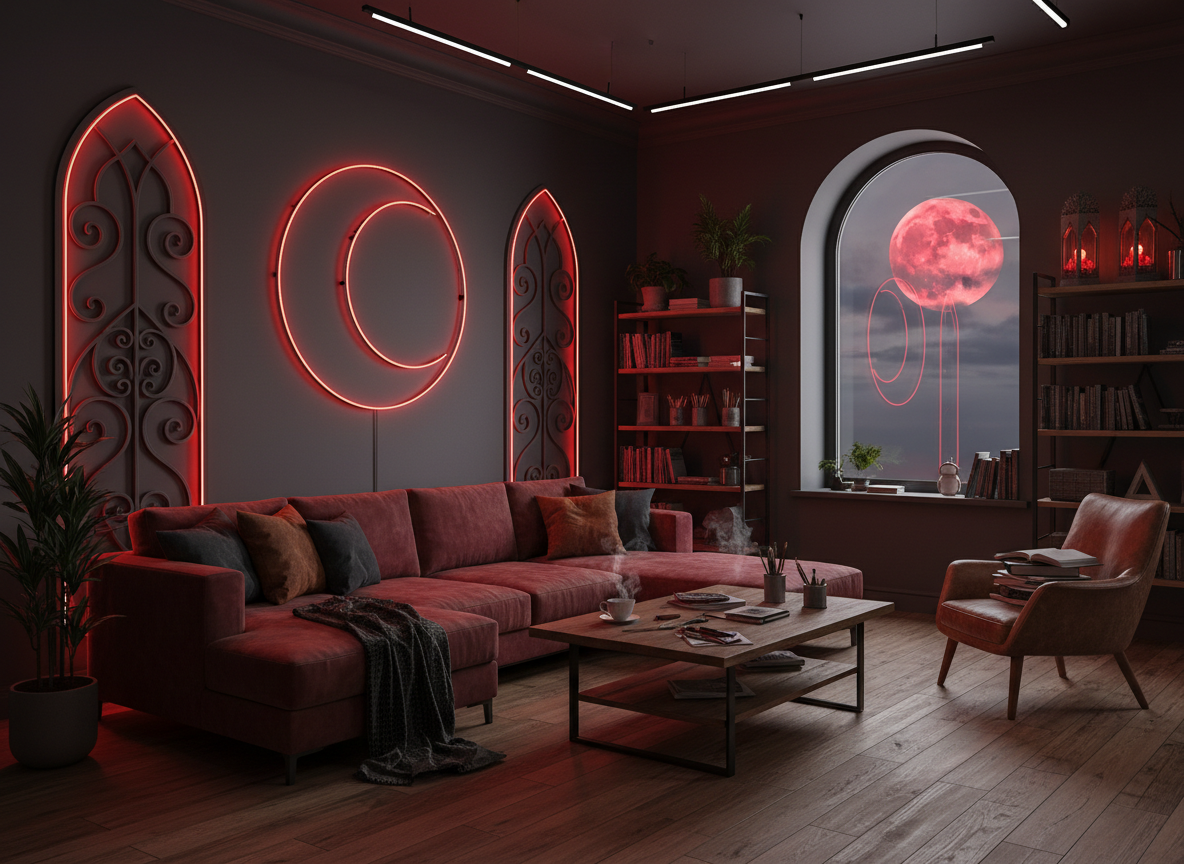 Gothic LED wall art in a dark interior with bold neon lighting