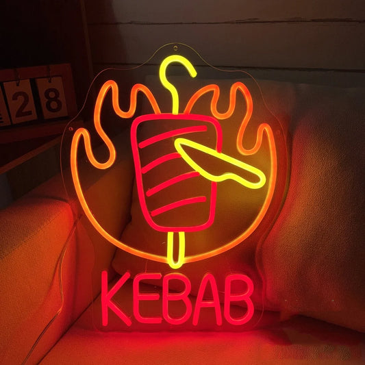 Kebab Neon Sign – LED Shawarma Restaurant Wall Art Light