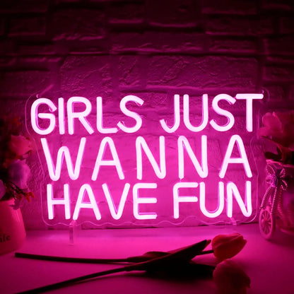 Girls Just Wanna Have Fun Neon Signs LED Neon Light Sign Light Up Neon Signs Wall Decor for Wedding Party Teen Bedroom - WATTSGOOD