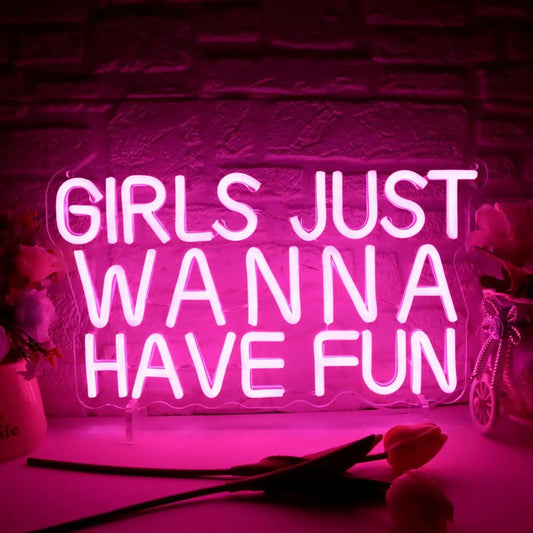 Girls Just Wanna Have Fun Neon Signs LED Neon Light Sign Light Up Neon Signs Wall Decor for Wedding Party Teen Bedroom - WATTSGOOD
