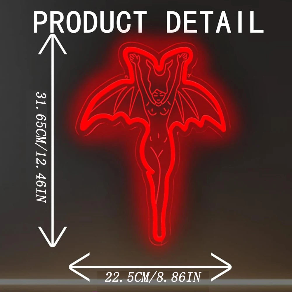 infernal winged figure led wall light