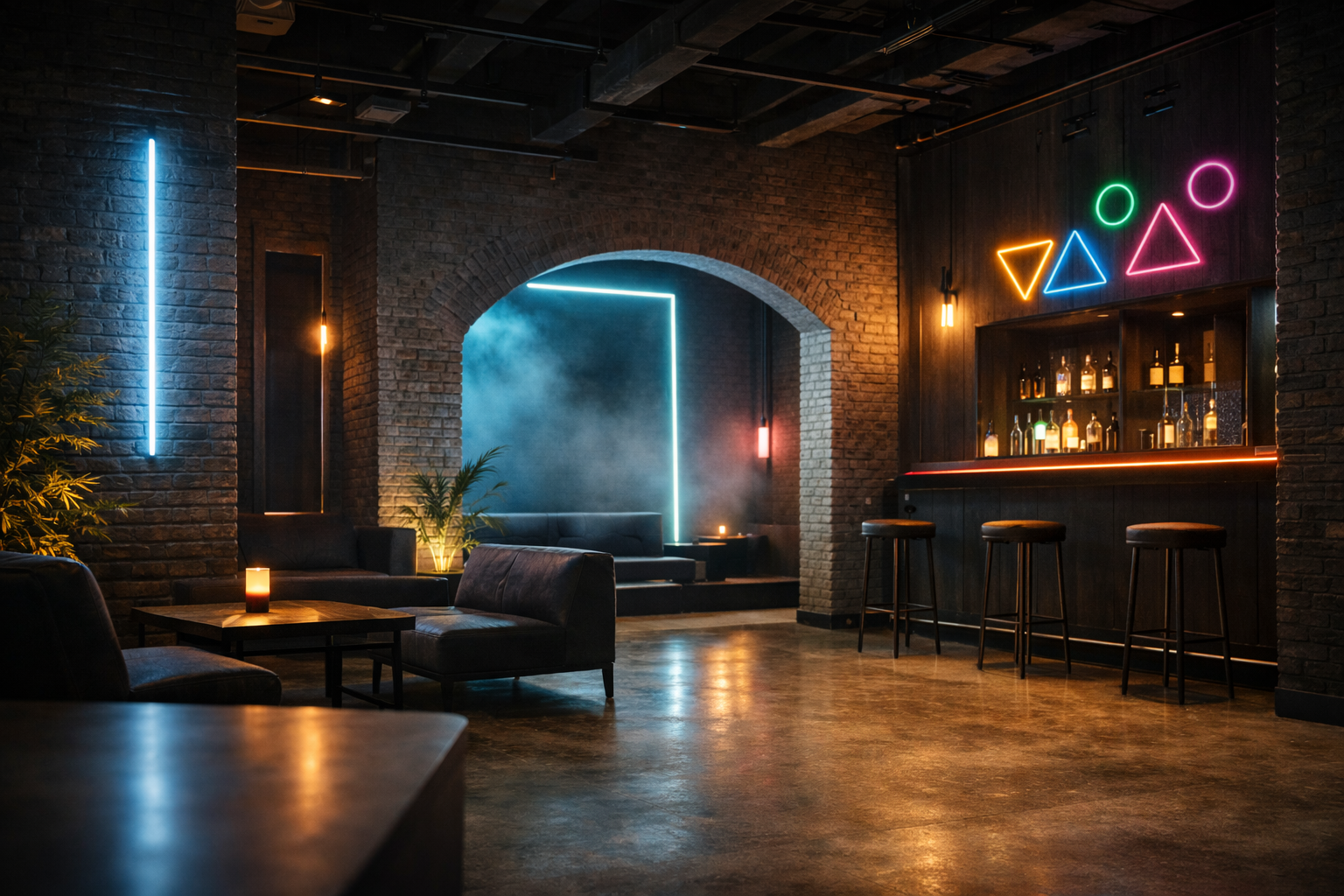 Neon-lit interior environment representing Wattsgood LED lighting collections